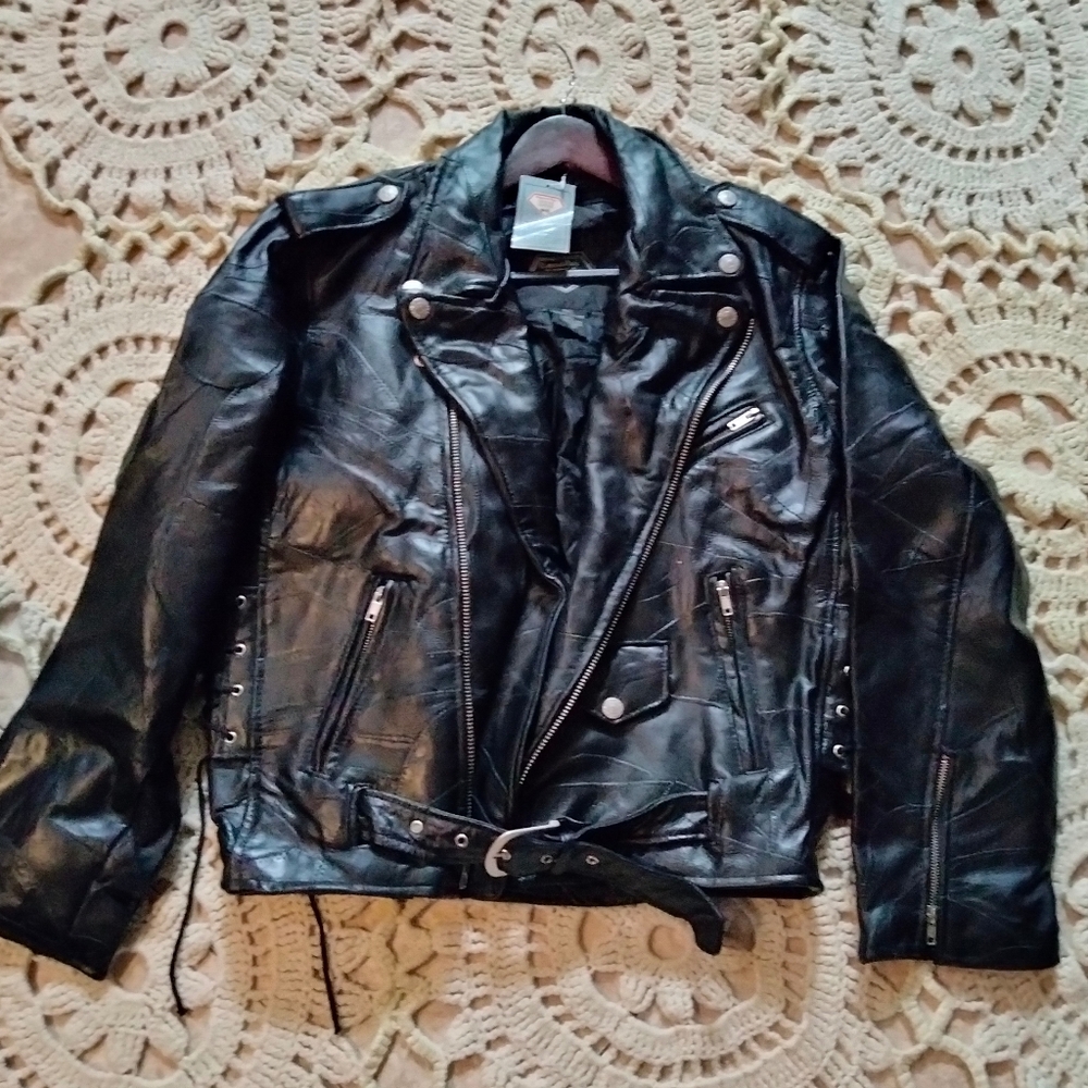 Motorcycle leather jacket diamond plate
